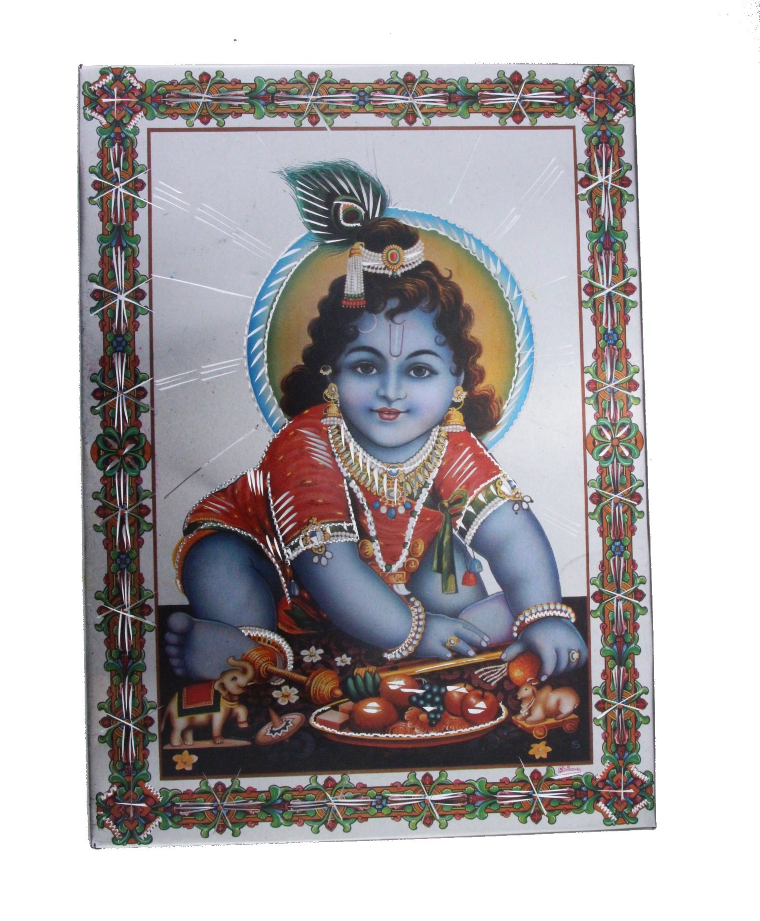 Indiabazaar Bal Gopal Aluminium Hindu God Photo Frame Traditional Hanging 8”X11”