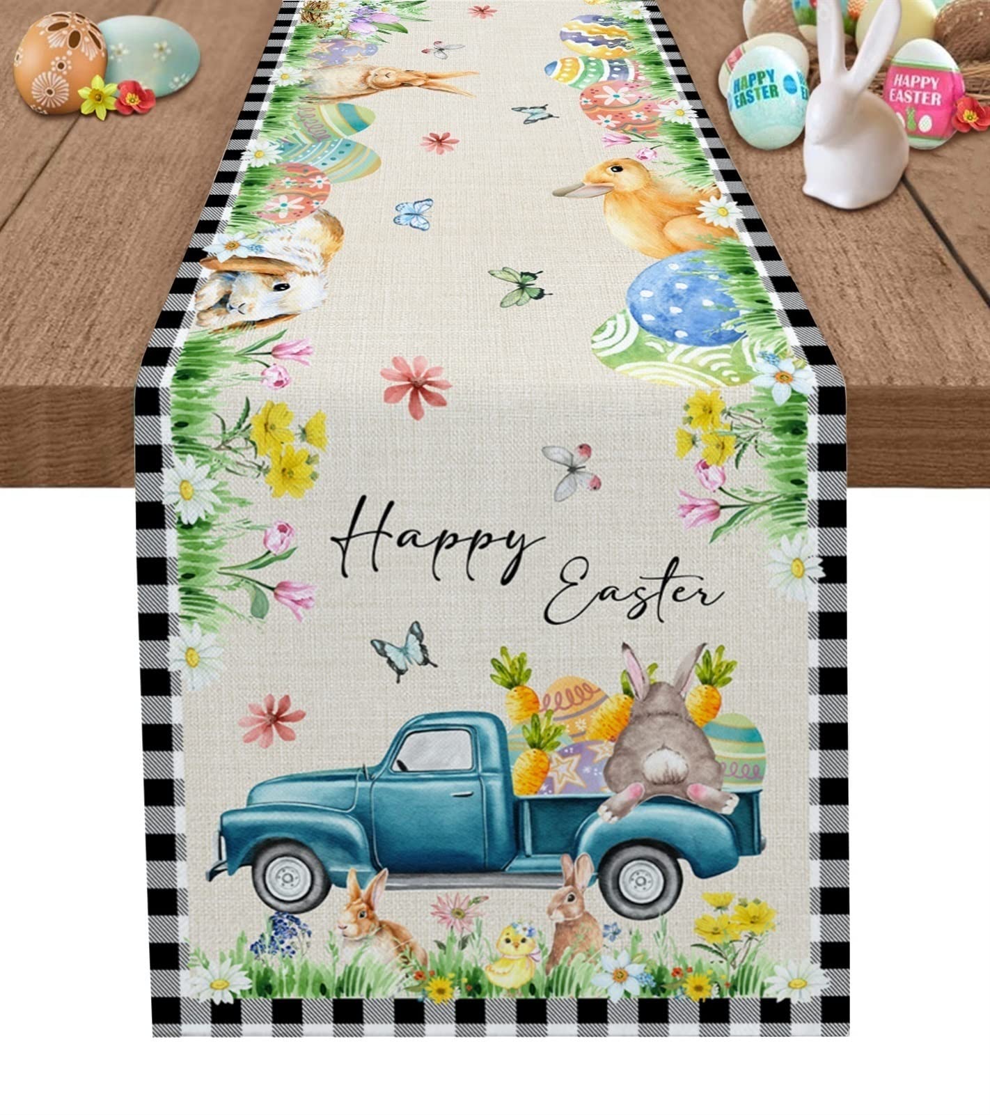 Elegante y lujoso camino de mesa de conejo de Pascua, decoración de fiesta, moderno, para vacaciones, boda, comedor, mantel decorativo (LXM11181, 46 x 183 cm)