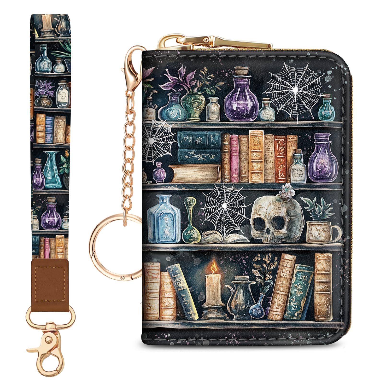 Credit Card Holder RFID Wallet, Small Card Holder Wallet for Women with Keychain Zipper, Funny Leather Print Credit Card Wallets Accordion Gift