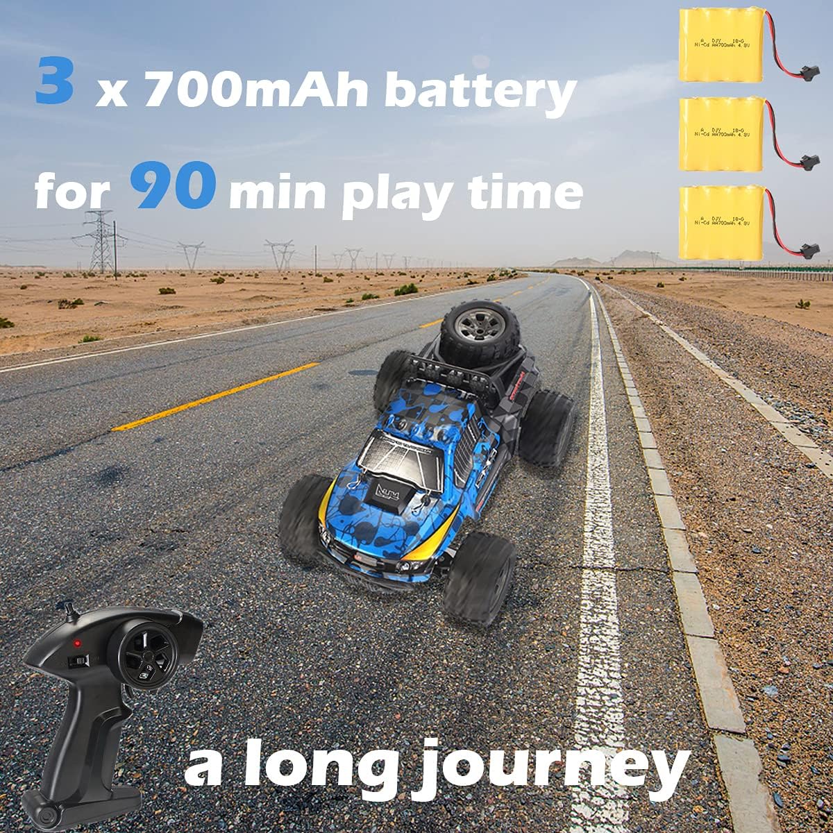 Remote Control Cars, 1:18 Scale Off Road 2.4GHz High Speed Rc Truck with 3 Rechargeable Batteries, 90+ Mins Play, Hobby Rc Cars for Boys Age 8-12 : Toys & Games