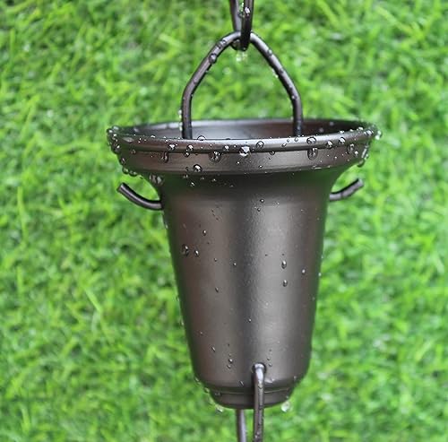 KAM Home - Copas acampanadas Cadena de lluvia de 8.5 pies (negro) con adaptador de canalón de perno de latón para instalación de cadena de lluvia,
