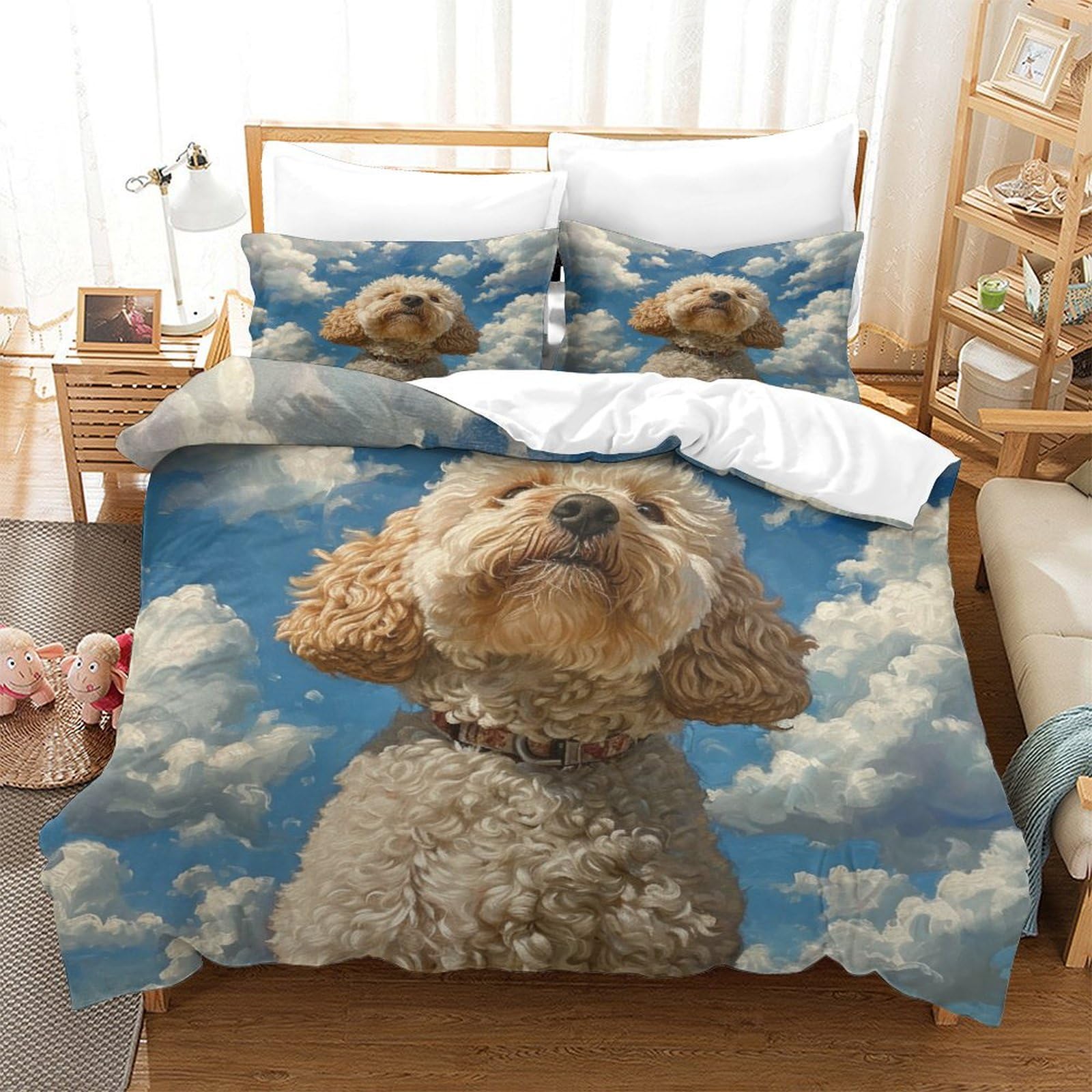HMRKOEPGX Cockapoo 3D Quilt Cover Soft Microfibre Cute Dog 3Pcs Bedroom Decor Girls King（220x240cm）