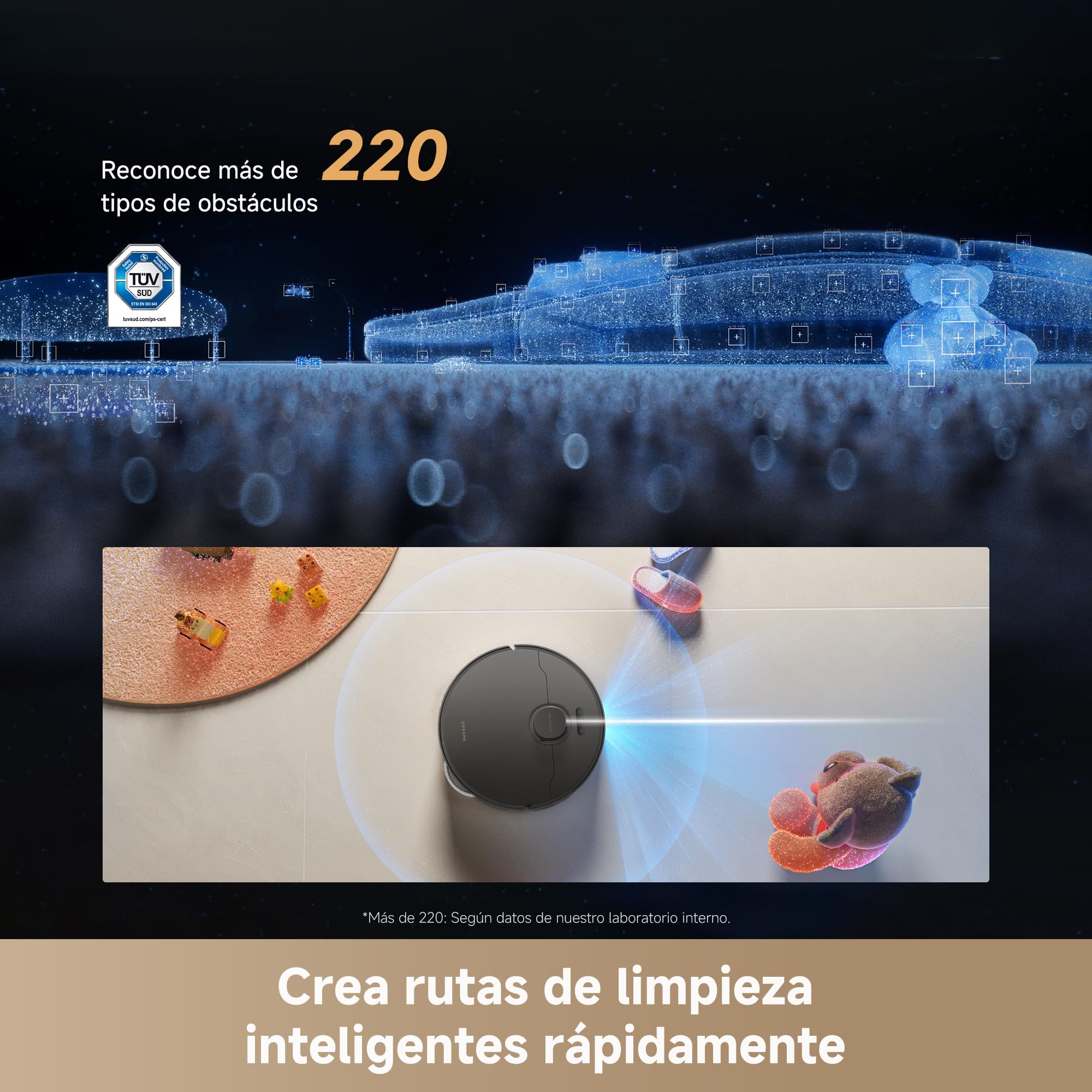 dreame L50s Pro Ultra Robot Aspirador y Friegasuelos, 100 Días de Vaciado Automático, Mopas con Autolimpieza a Alta Temperatura, 30.000 Pa de Succión, Limpia a Fondo Esquinas y Bordes.