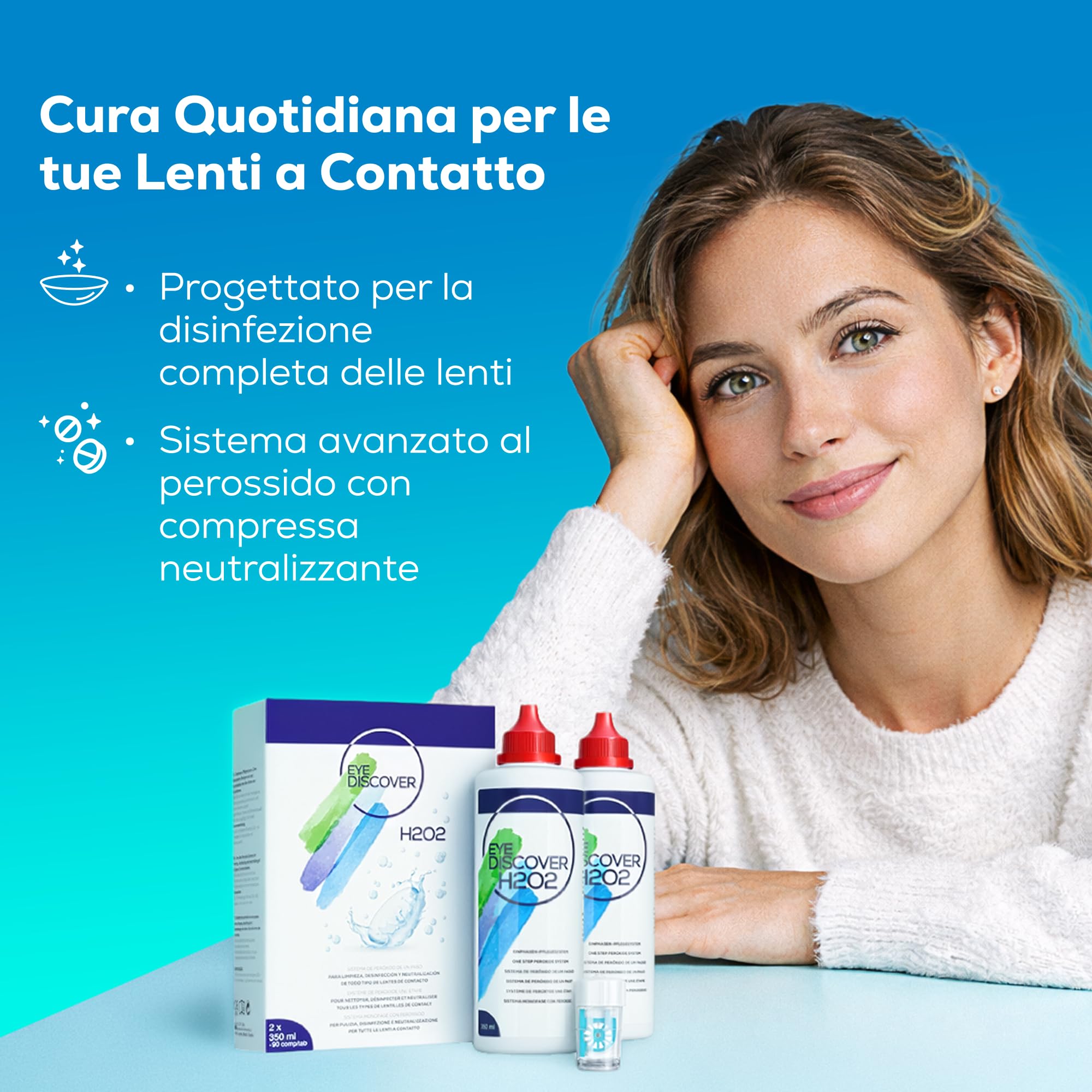 Soluzione al Perossido per Lenti a Contatto con Compresse Neutralizzanti e Portalenti Specializzato per Pulizia Profonda e Disinfezione, 2 x 350 ml