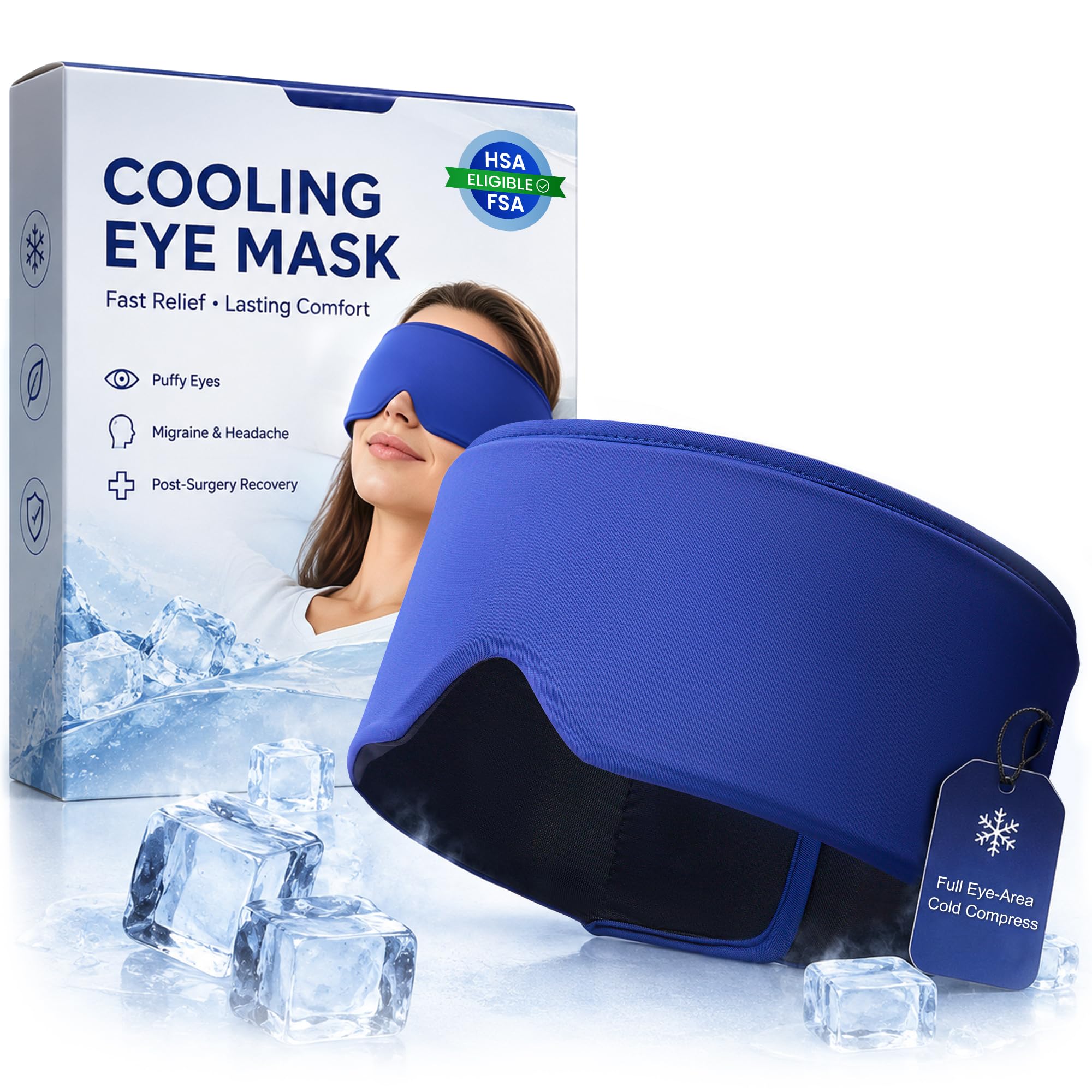 Cooling Gel Eye Mask for Puffy Eyes, Migraine &amp; Headache Relief, Full Eye-Area Cold Compress for Eyes &amp; Temples, FSA Eligible HSA Reusable Eye Ice Pack for Swelling &amp; Post-Surgery Recovery