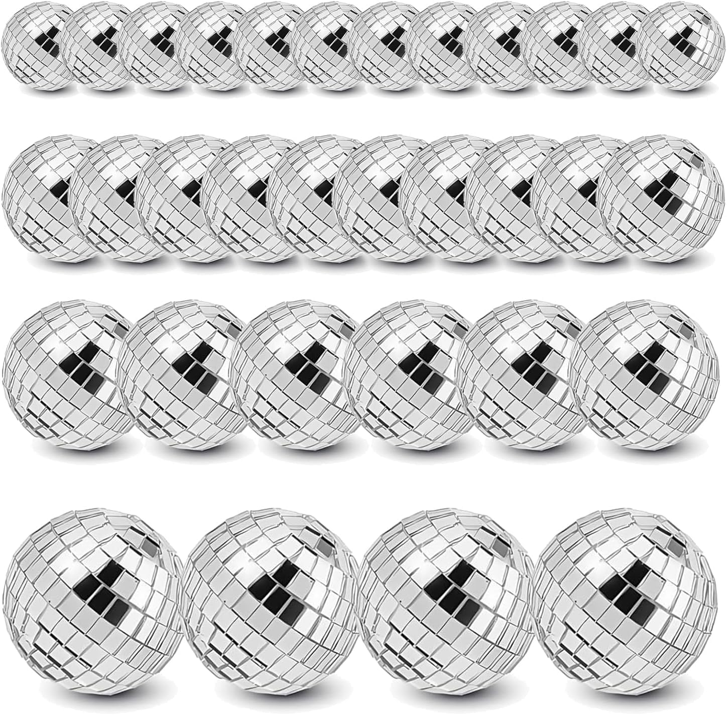 32-Piece Silver Disco Ball Decor Set for Cakes, Cupcakes, and Party Themes - 4 Sizes Included for Versatile Use
