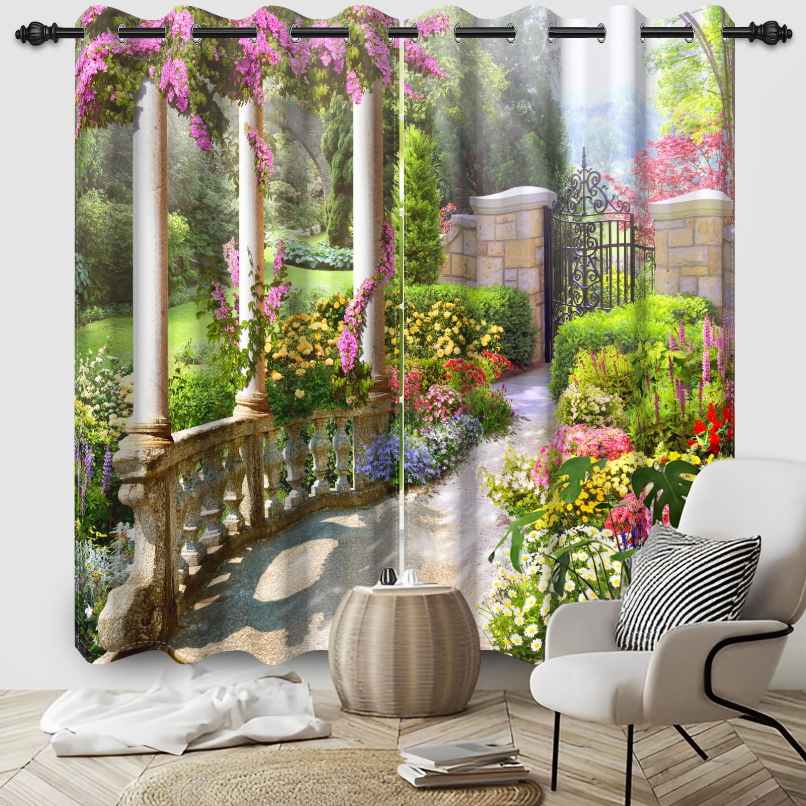 DORCEV Spring Blackout Curtains, Vintage Landscape Window Treatments for Bedroom, Living Room - Beautiful Garden Wedding Window Drapes, 42x84 inch, 2