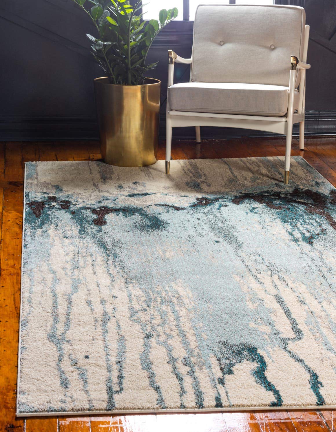 Unique Loom Estrella Collection Modern, Abstract, Watercolor, Contemporary Area Rug (5' 0 x 8' 0 Rectangular, Light Blue/Beige)