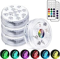 LOFTEK 4-Pack Submersible LED Pool Lights with RF Remote, 13 LEDs, Magnets & 10 Suction Cups - 16 Colors, 40Hr Battery, IP68 Waterproof for Pools & Ponds