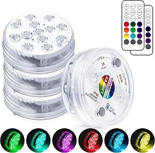 LOFTEK 4-Pack Submersible LED Pool Lights with RF Remote, 13 LEDs, Magnets & 10 Suction Cups - 16 Colors, 40Hr Battery, IP68 Waterproof for Pools & Ponds