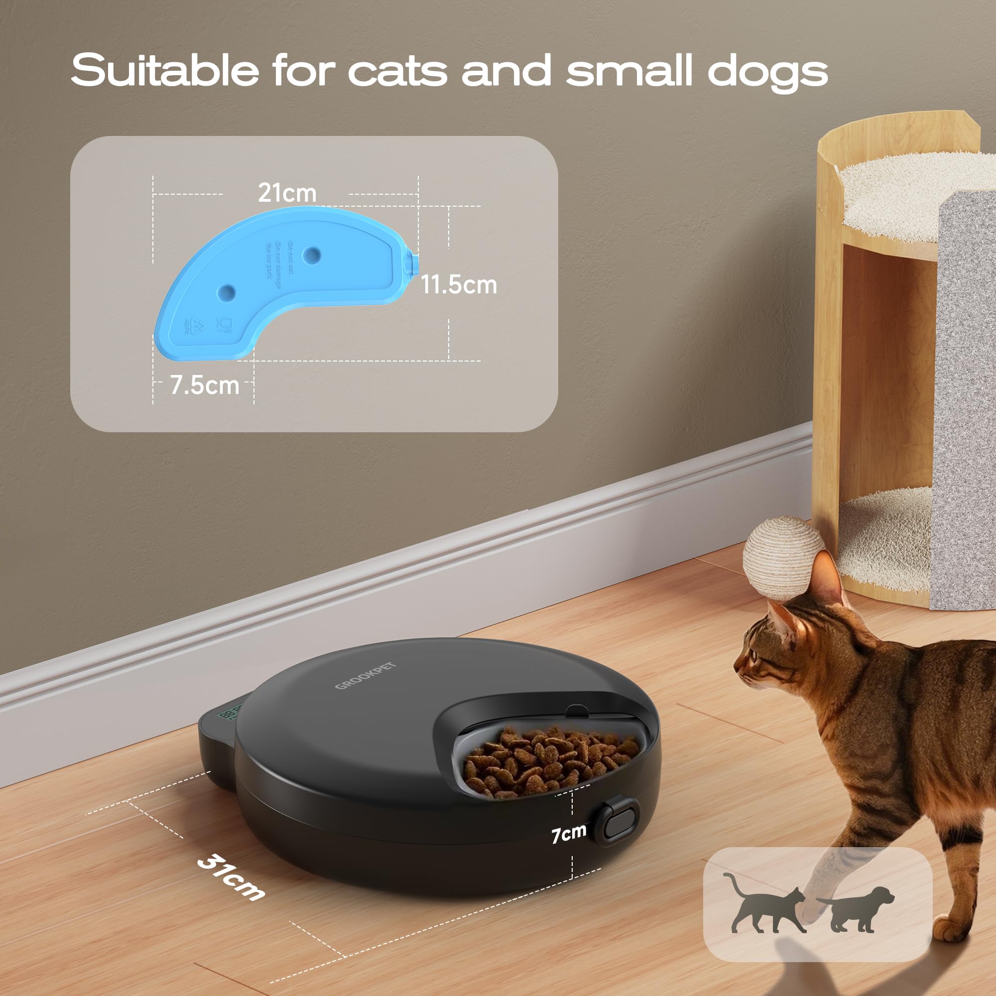 Futterautomat Katze Nassfutter Katzenfutter Automat: Futterspender Katze mit Programmierbarem Timer und Kuehlung - Trockenfutterspender für Hund Kabellos Batteriebetrieben - 4 Mahlzeiten für Haustiere