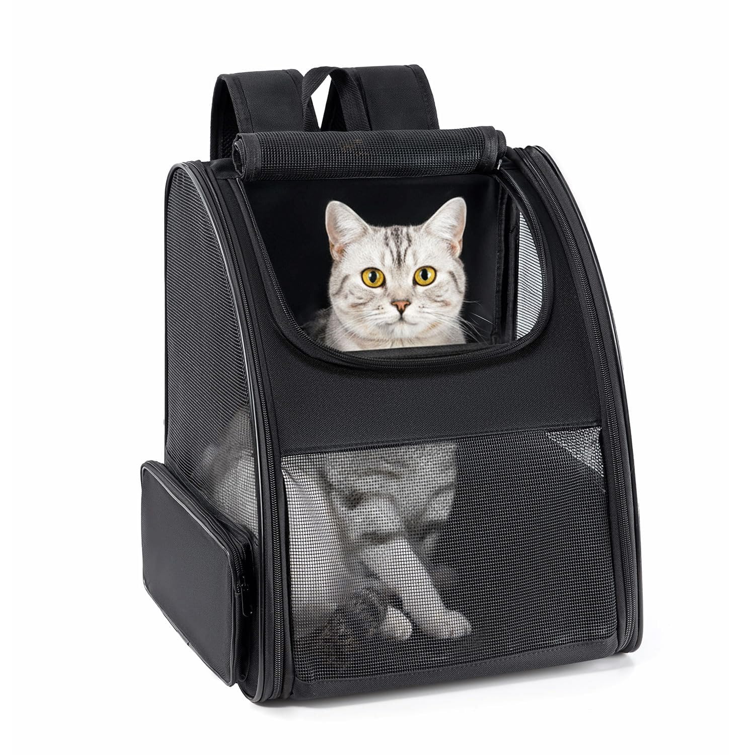 Conlun Mochila Gato y Transportin Perro pequeño para Perros pequeños y Gatos de hasta 7 kg, Mochila para Perros Ventanas de Malla en 3 Lados, para Viajes y Senderismo,Negro Global Recycled Standard Global Recycled Standard Global Recycled Standard