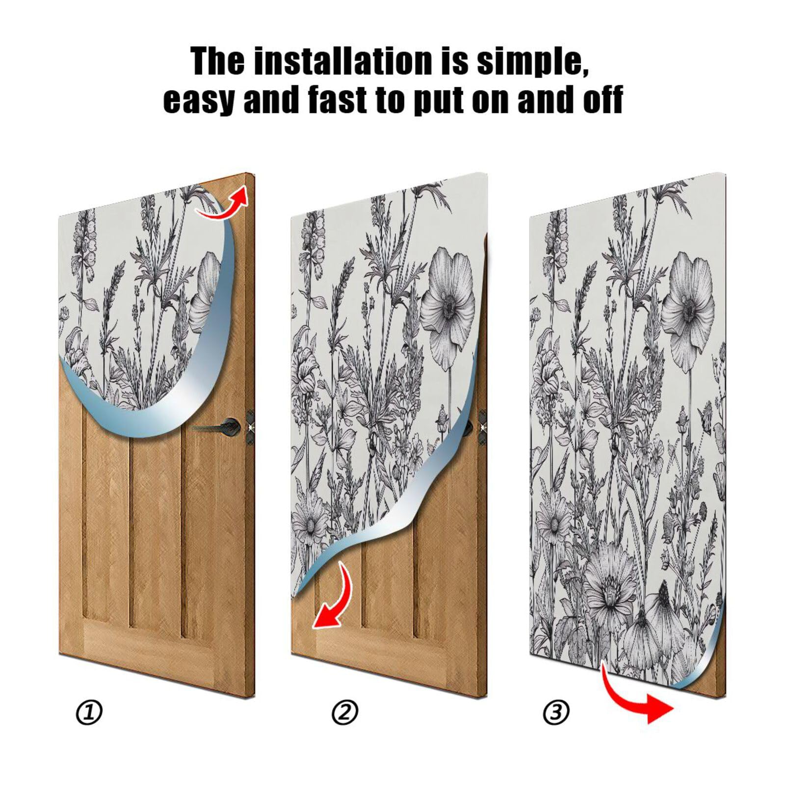 FLildon Black and White Flowers Door Cover Decoration, Party Accessory Porch Decor for Festive Ornament Room Door Covers 36 x 98 Inch