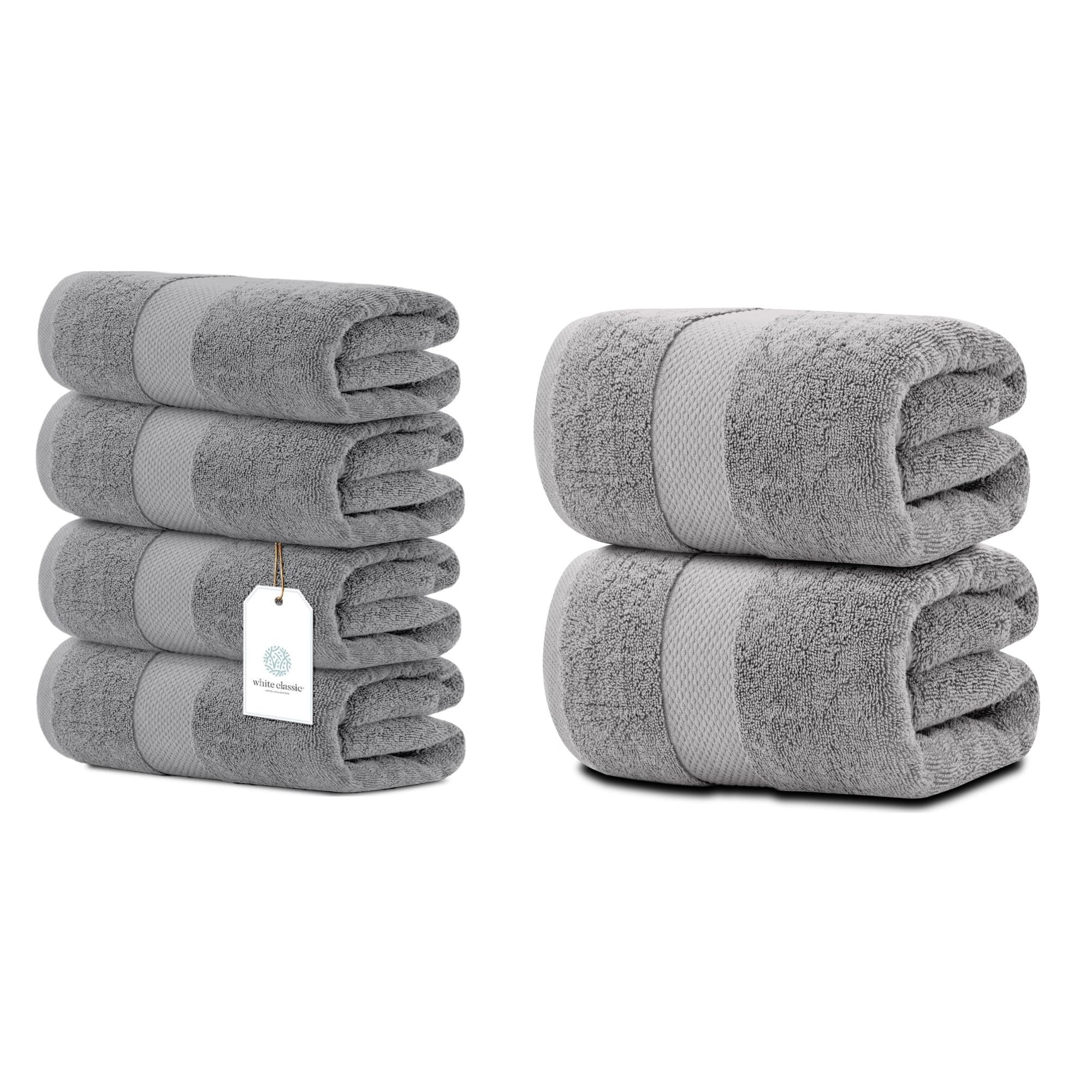 Amazon.com: White Classic 4 Luxury Light Gray Bath Towels 27 x 54 and 2 ...