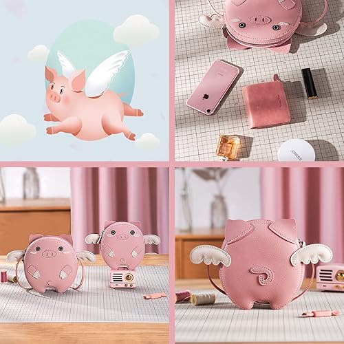 Miniatura 3 de POPSEWING Bolsa de cerdo volador, kit de bricolaje para niñas, kit de trabajo de cuero para bolsa, kit de costura para bolsa de hombro, kit de cuero