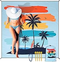 Vista 9 de Manta de playa impermeable a prueba de arena, extra grande, 79 x 83 pulgadas, 120 x 108 pulgadas, para 1-8 adultos, de secado rápido, duradera