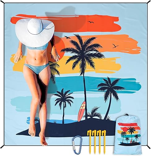 Miniatura 9 de Manta de playa impermeable a prueba de arena, extra grande, 79 x 83 pulgadas, 120 x 108 pulgadas, para 1-8 adultos, de secado rápido, duradera