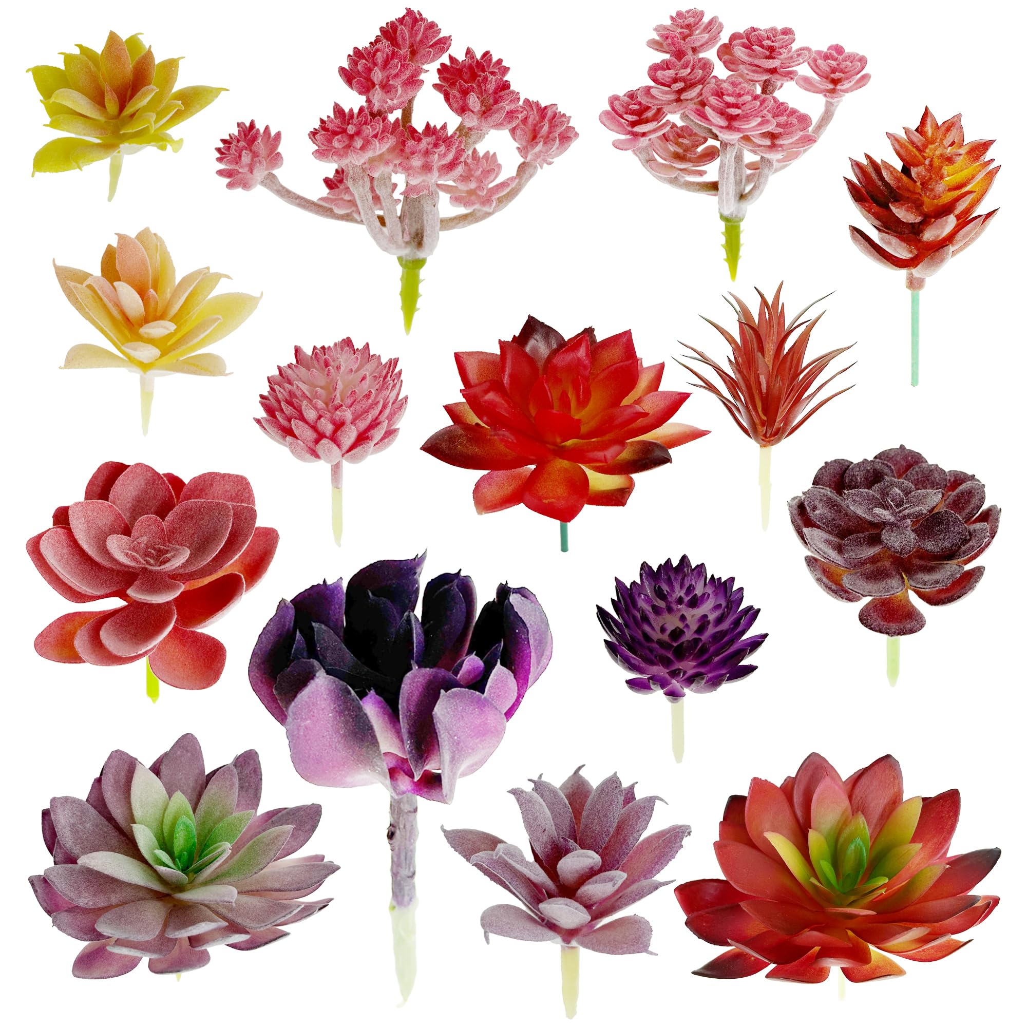 Woohome 15 PCS Artificial Succulent Plants, Fake Succulent, Unpotted Faux Succulent Assortment in Flocked Green in Different Type for Home Decor