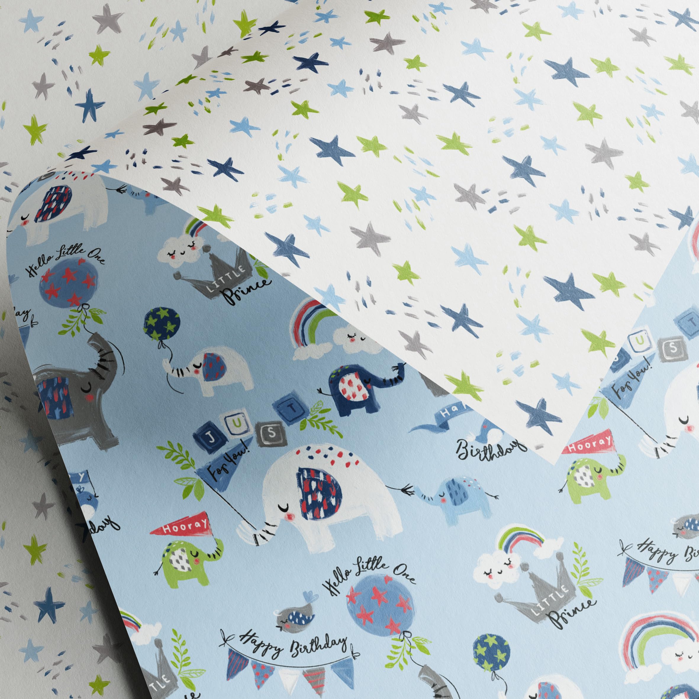 Baby boy wrapping paper | 3 x Premium gift wrap sheets printed in the UK and fully recyclable | delivered in tube (not folded) | luxury 110gsm 50 x 70cm double sided giftwrap
