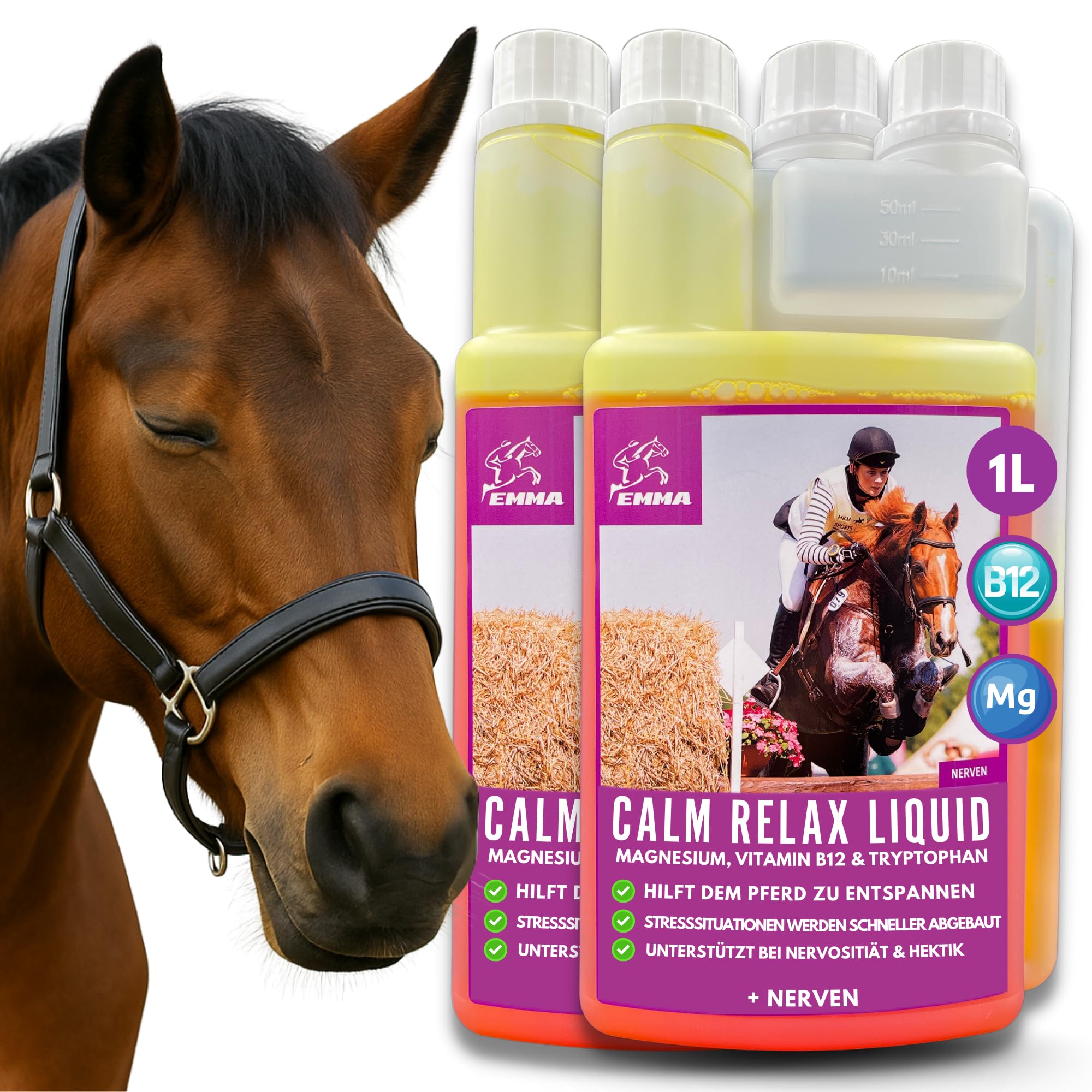 Magnesio Caballo 2*1L CALM Relax con Magnesio, L Triptófano y Vitamina B12 I contra la Ansiedad y el Estrés I Antiestrés I Calma al Caballo durante el Estrés para el Transporte de Caballos Nerviosos