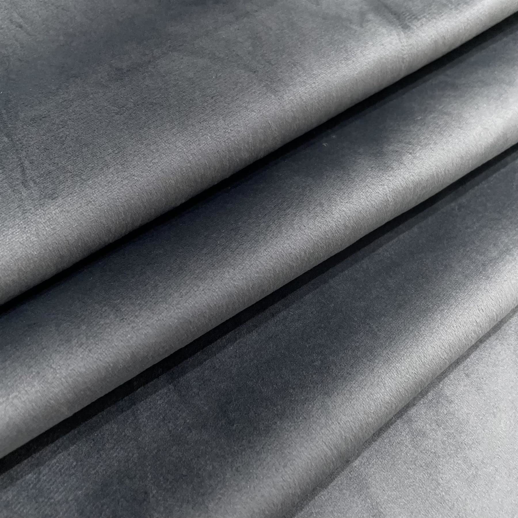 Regents Lux Soft Touch Plain Velvet Fire Retardant Plush Low Velour Cushion Sofa Upholstery Fabric Sold by The Metre - Asphalt Grey - 5 Metres