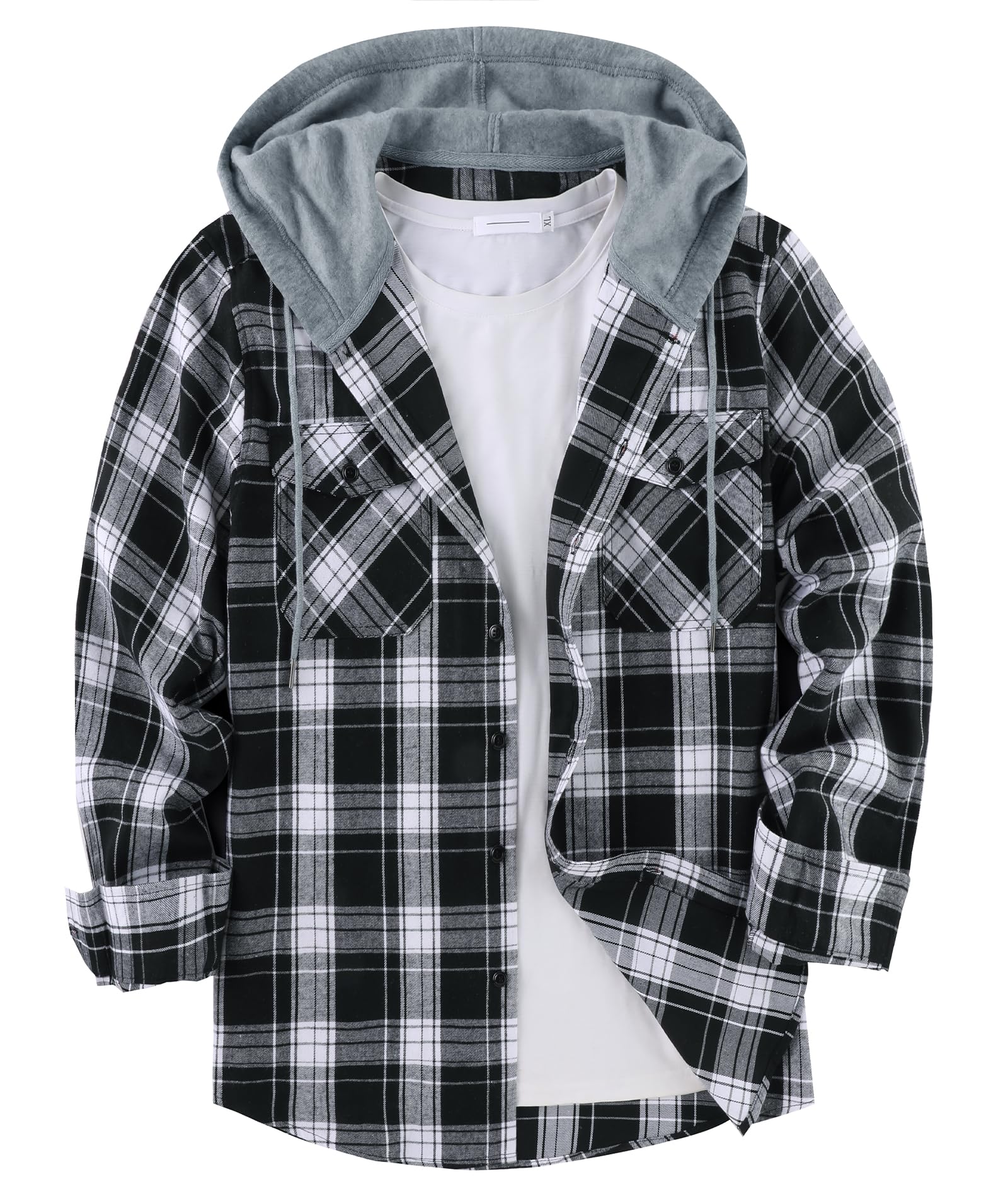 onedog Camisa para Hombre Camisa de Franela para Hombre Camisa de Cuadros Casual Camisa de Caza para Hombre Camisa con Capucha para Hombre Camisa de Cuadros Manga Larga con Dos Bolsillos en el Pecho