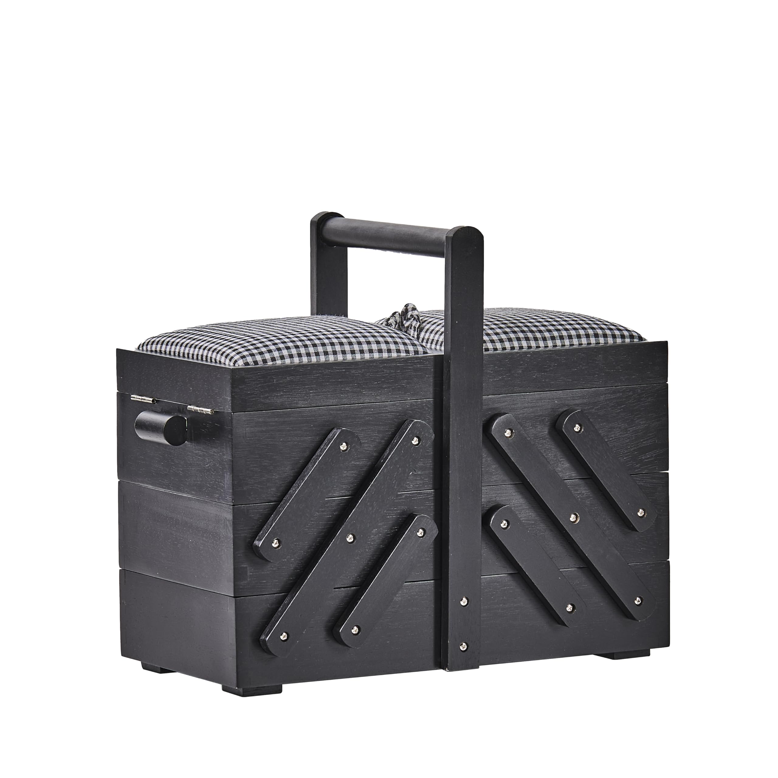 Prym - Prym Classic Design Lacquered Rubberwood (36x19x30cm) Black Elegant Sewing Box with 3 levels for storage and Padded Fabric Cover - 1 Piece