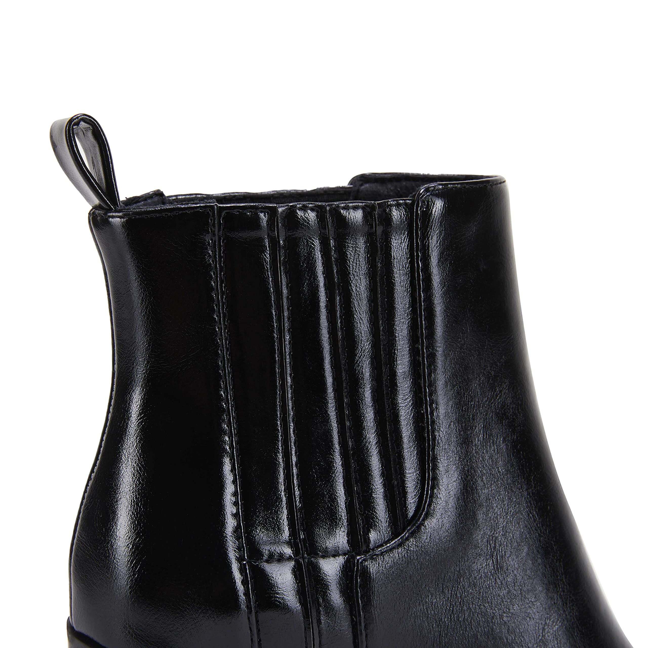 Womens Ankle Boots Slip on Pointed Toe Chunky Block Mid Heel Leather Elastic Panel Casual Chelsea Western Booties