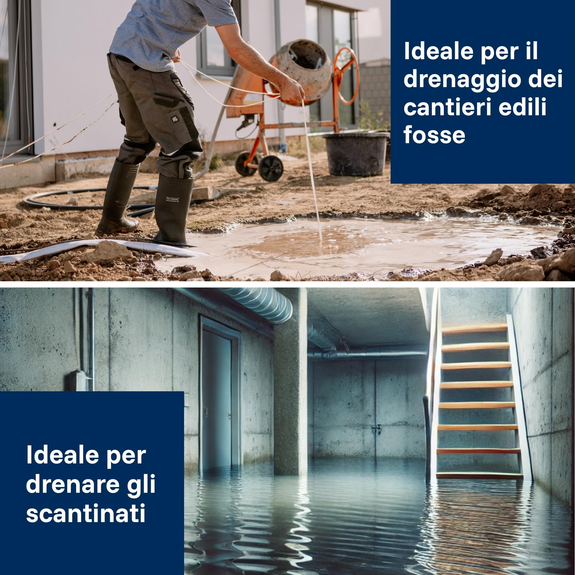 Pompa sommersa professionale per acque sporche T.I.P. - Acciaio inossidabile (portata 42.000 l/h, prevalenza 16 m, pressione 1,6 bar, granulometria 50 mm, acqua di lavaggio) Extrema 700/16-3 IX