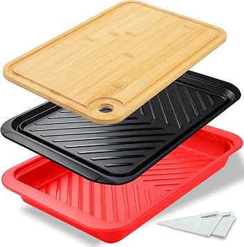 KAQAHIDO Grilling Bamboo Prep and Serving Tray, Dishwasher-Safe
