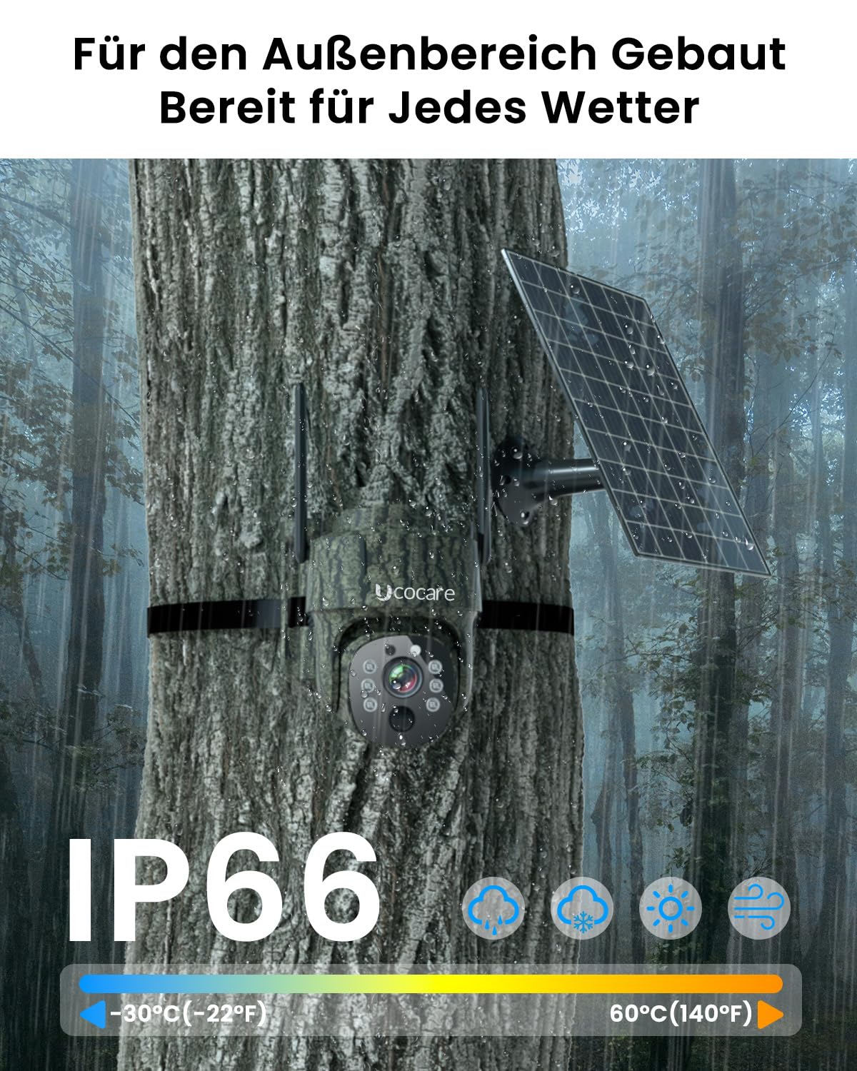 UCOCARE 4MP Wildkamera mit SIM-Karte 4G LTE Solar Überwachungskamera Outdoor 15000mAh 8W Solarpanel KI-Bewegungserkennung Tracking Farbnachtsicht