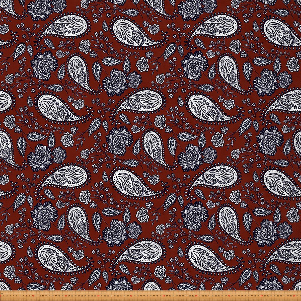 Boho Paisley Fabric by The Yard,Bohemian Exotic Style Floral Upholstery Fabric for Chairs,Indian Style Fabric for Upholstery and DIY Projects,1 Yard,(L92*W150cm) Red White — image 1