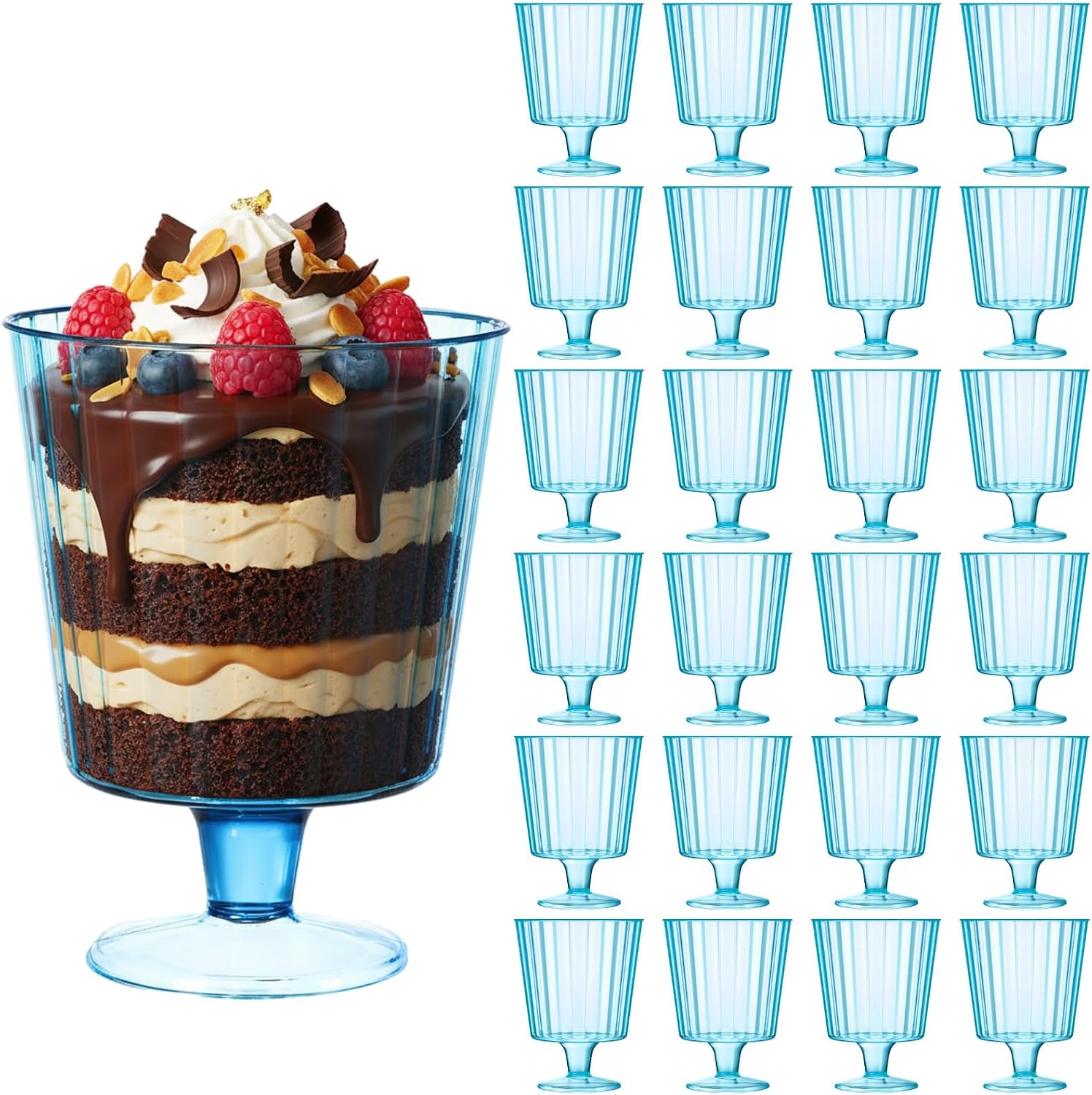 Reallnaive 24 Pcs 24 Pcs 5 oz Plastic Ribbed Goblet Wine Glasses with Stem, Reusable Retro Cups for Wine Bar Juice Baby Shower Wedding Reception Grand Event Party (Amber)