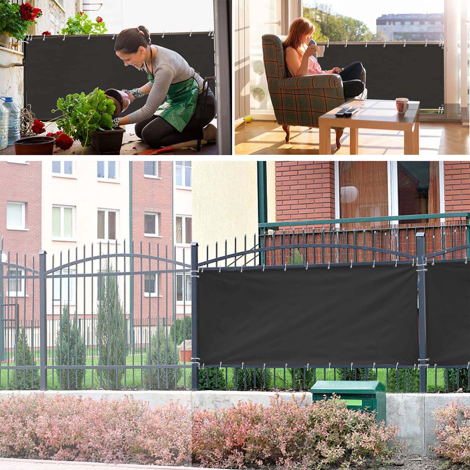 brise vue occultant 100x1300cm confidentialité écran jardin brise vue balcon tissu paravent de balcon exterieur paravent de balcon vent protection pour terrasse avec attaches de câble-Gris foncé