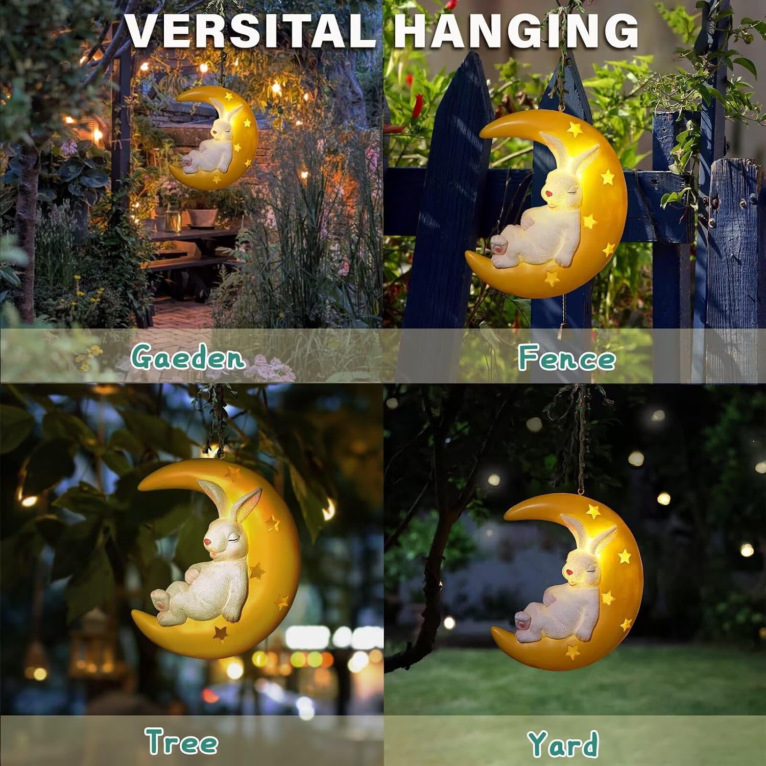 JoyBlooms Solar Garden Decor Bunny Garden Statue Solar Hanging Statue 9.36" L*7.8" W Outdoor Hanging Decorations for Patio Yard Gifts for Mom Grandma Housewarming-Sleeping Bunny