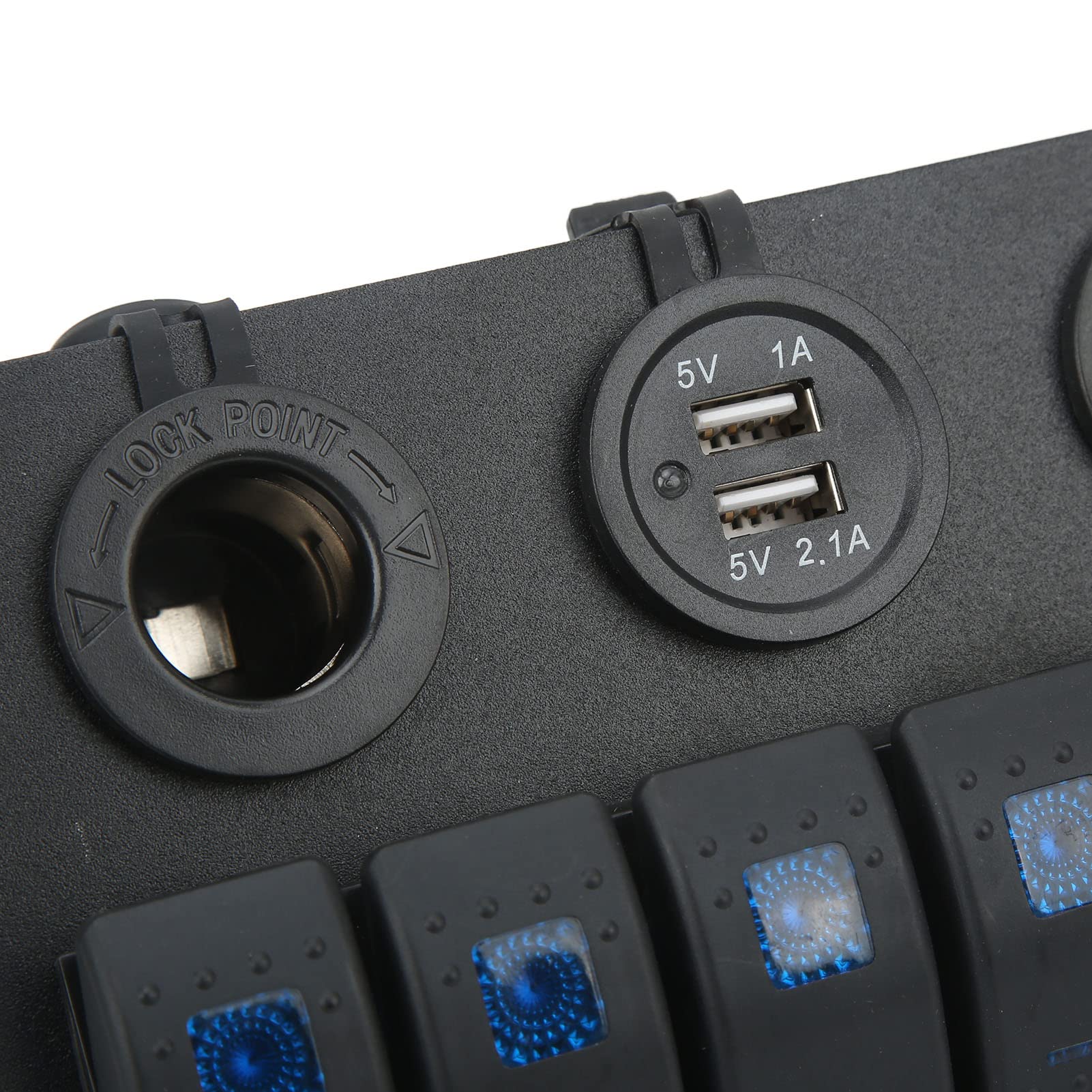 Panel przełączników kołyskowych SustVita 6-krotny 12 V 24 V z podwójnym portem ładowarki USB i woltomierzem LED do samochodów kempingowych, przyczep kempingowych i SUV-ów