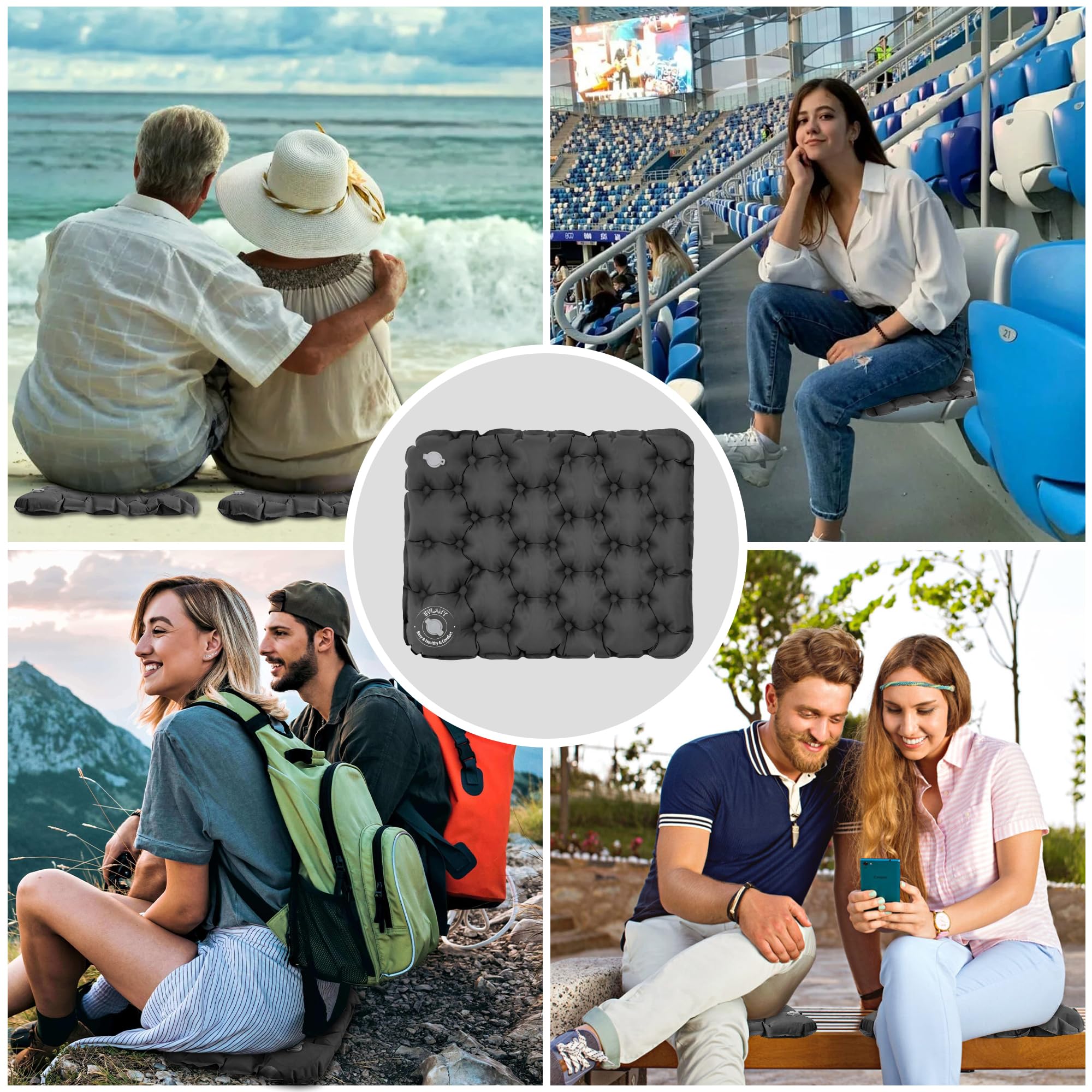 EULANT Coussin de Voyage Gonflable, Imperméable Coussins de Siège pour Camping Exterieur Avion Voyages Stade Voiture Kayak Concert Plage Pelouse Chaise de Bureau,Ultraléger & Pliable