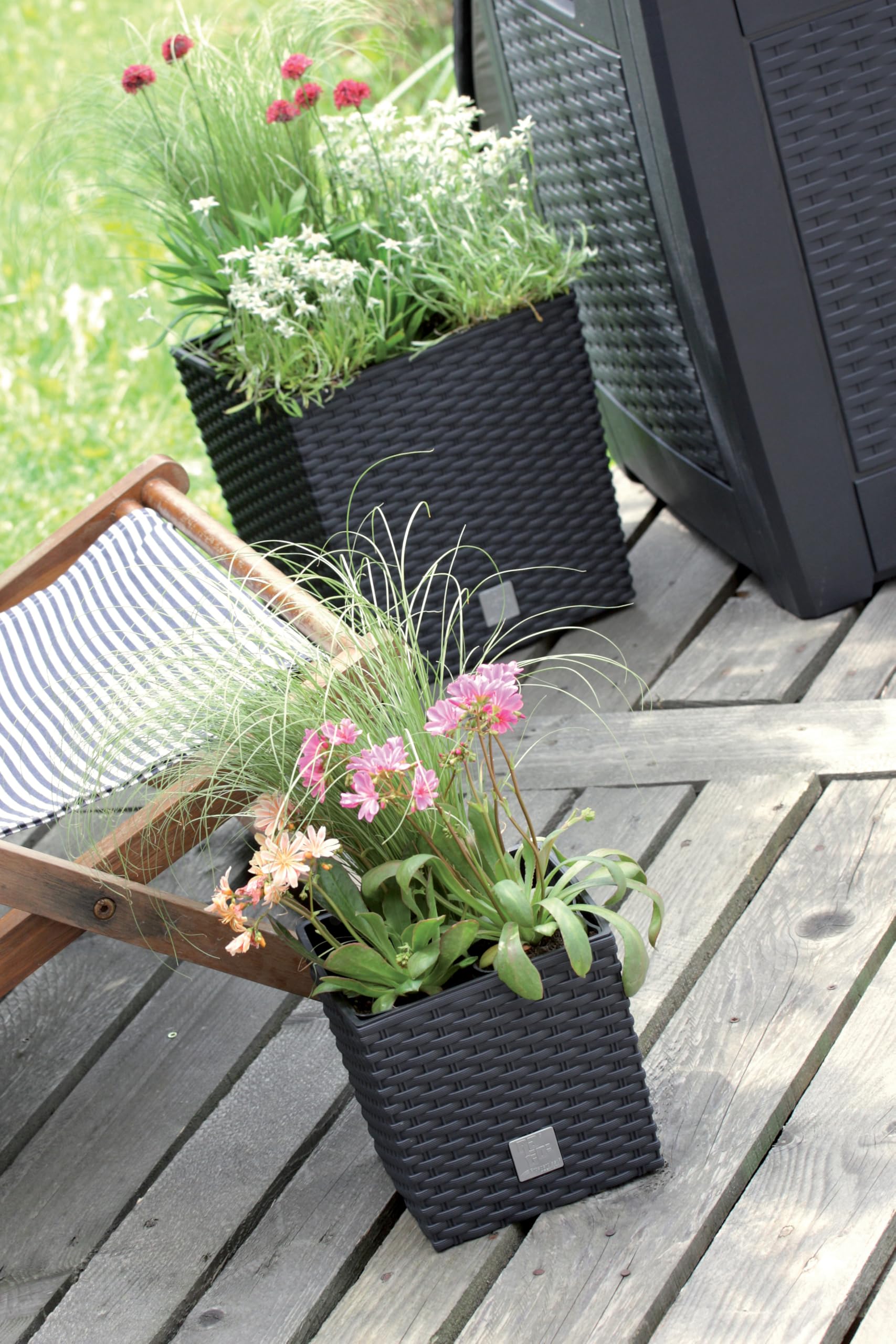DIKEL Vaso da fiori 17 x 17 x 32 cm | Vaso con effetto rattan e inserto resistente alle intemperie | Vaso per piante per interni ed esterni elegante | vasi per