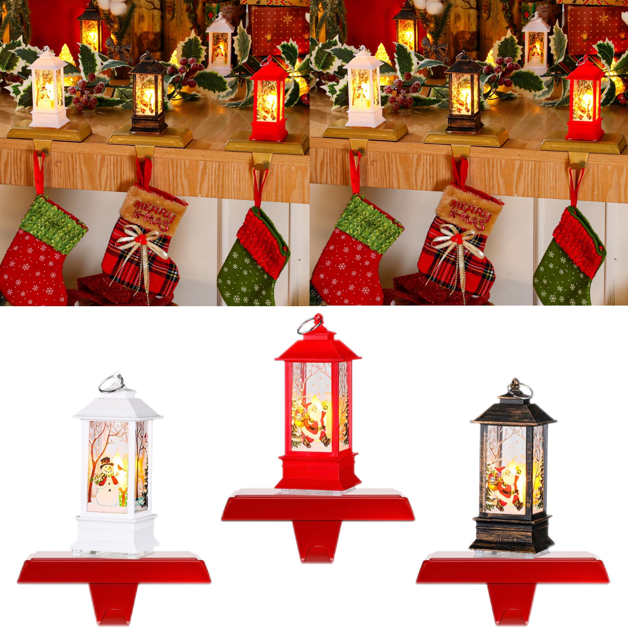 Supports de chaussettes de Noël lanterne pour une ambiance de cheminée chaleureuse