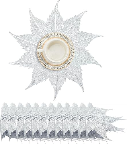 Miniatura 14 de BACKTOEDEN Juego de 6 manteles individuales redondos de color dorado claro, lavables, limpiables, resistentes al calor, manteles individuales de