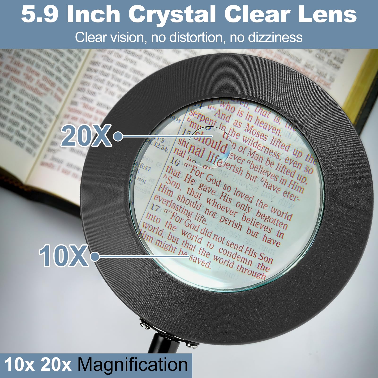 Loupe avec lumière et support, 10 loupes sur pied avec éclairage et trépied, loupe 3 en 1, 3 modes de couleur, convient pour la lecture et le dessin