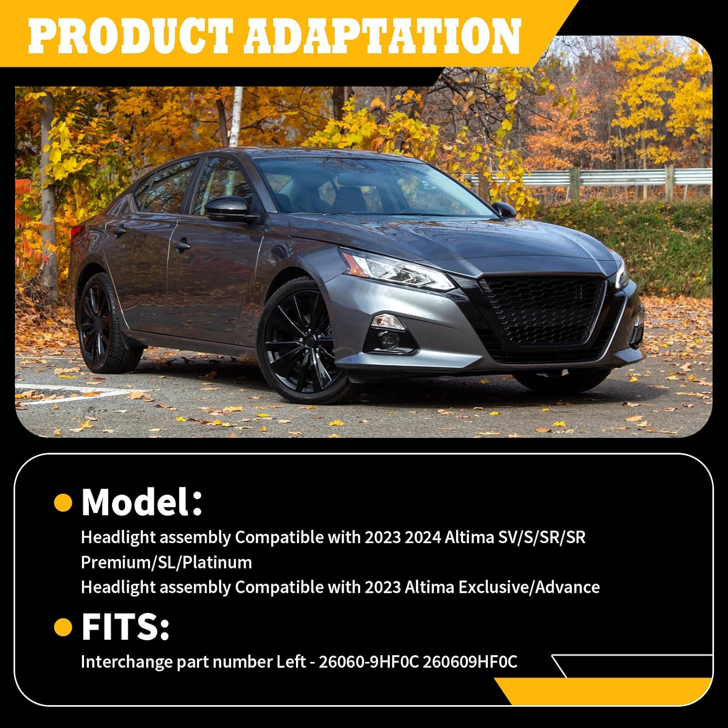 Left Headlight Assembly w/DRL Compatible with Altima SV/S/SR/SL/Platinum 2023-2024 Projector Headlamp Driver Side Black Housing Clear Lens 260609HF0C