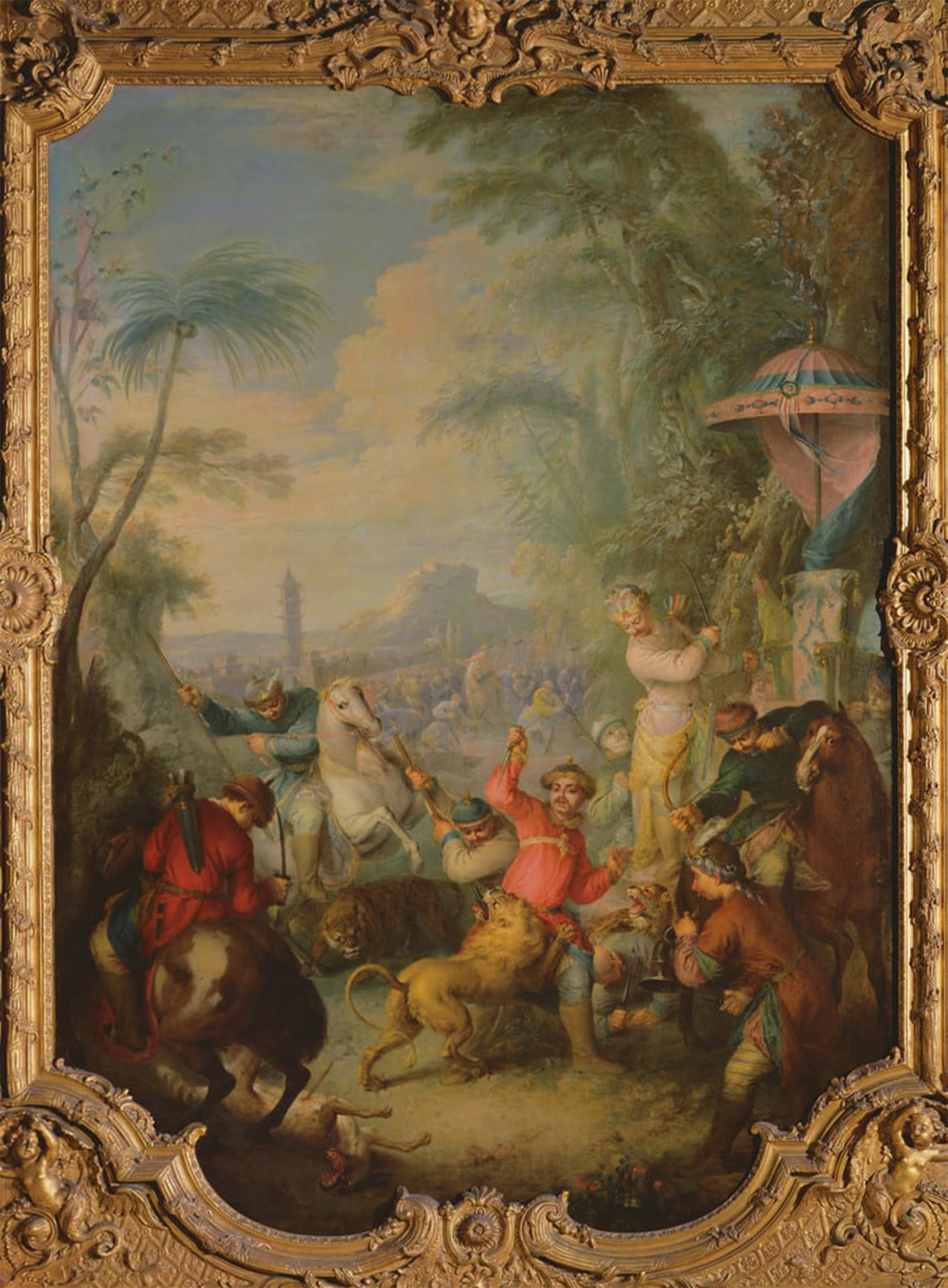 ARTXLXXBN Famous Painting Art Wall Decor Abstract Art Picture Lion and Tiger Hunt in China by Jean Baptiste Pater Animal Pictures for Home Decor 60x90cm