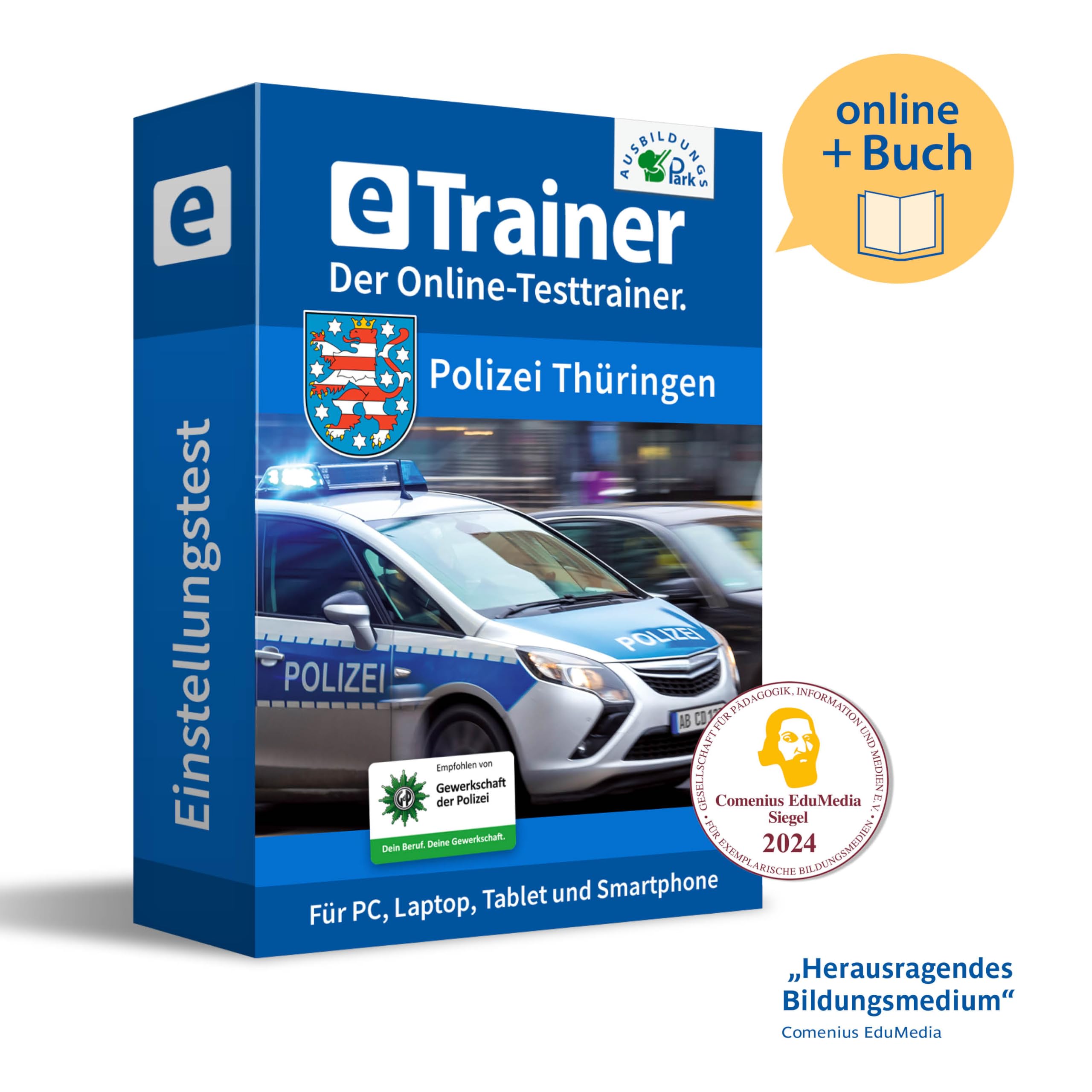 Einstellungstest Polizei Thüringen Prüfungspaket | Online-Trainer mit Logik-Buch | Aufgaben mit Antworten und Lösungswegen | Auswahlverfahren erfolgreich bestehen | Deutsch, Wissen, Mathe, Logik …