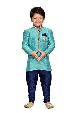 AJ DEZINES Boys Cotton Silk Sherwani Suit Set