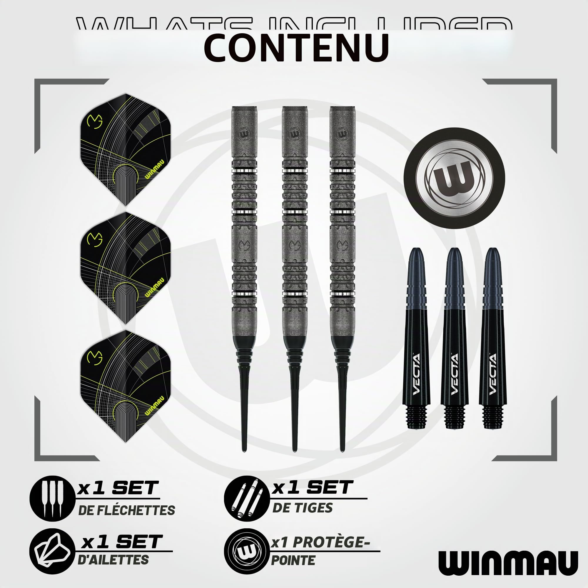 WINMAU Michael Van Gerwen MvG Signature Edition – Fût de 18 g / poids total 20 g – 90 % tungstène – Jeu de fléchettes professionnelles à pointe souple avec vols de fléchettes et tiges