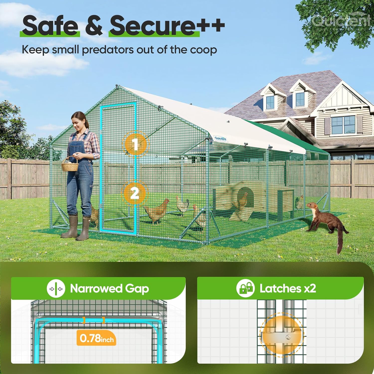 Quictent Advanced Series 18x9 ft Metal Chicken Coop Run with Wooden Nesting Box, Large Walk-in Outdoor Poultry Cage Heavy Duty Predator Proof Hen Duck Rabbit Farm Pen House, Waterproof Anti-UV Cover