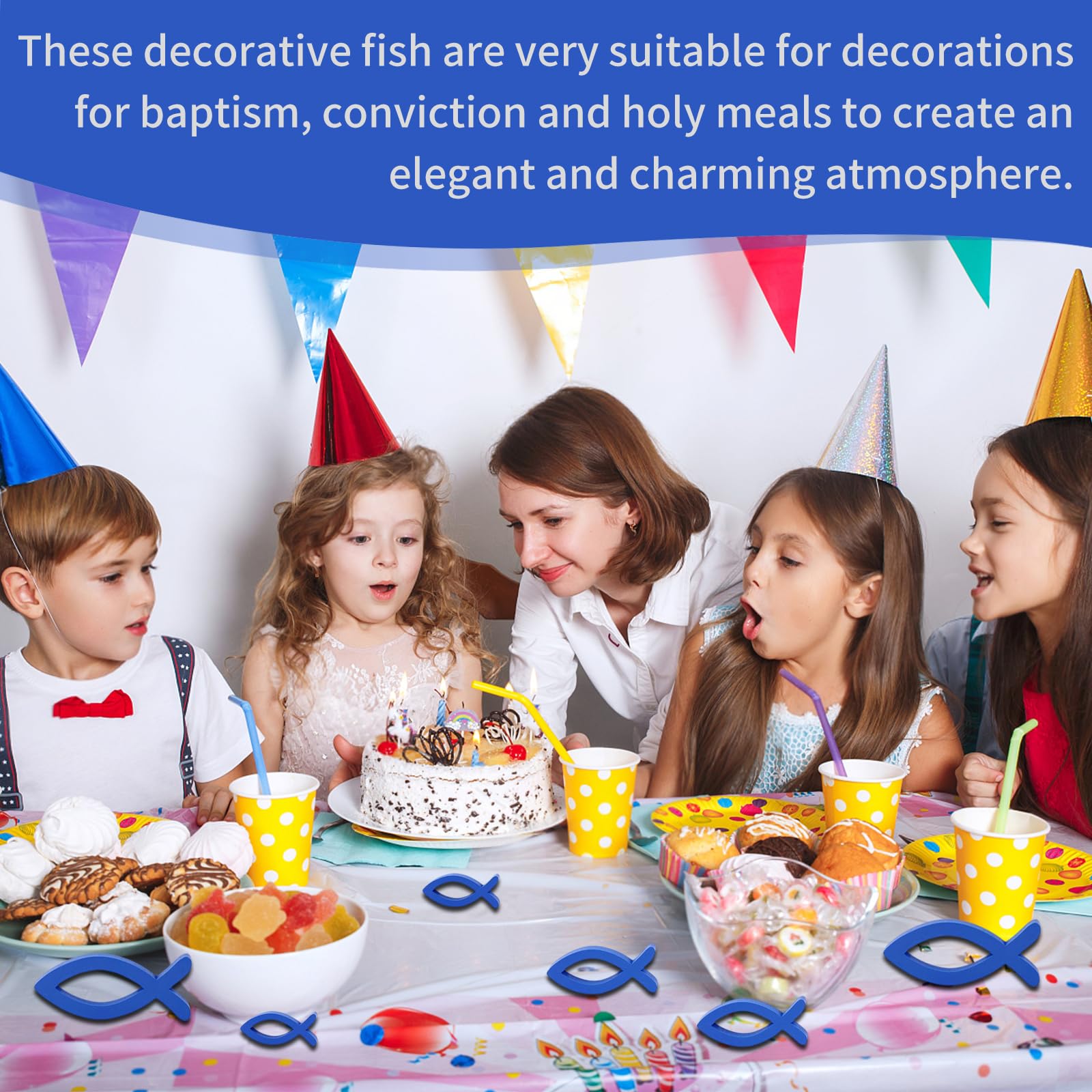 poissons décoratifs en bois pour，Ensemble de Décoration pour Baptême Garçon - Deco Baptême, Deco Table Baptême et Décoration Baptême Garçon en Bois de Couleur Bleu Foncé