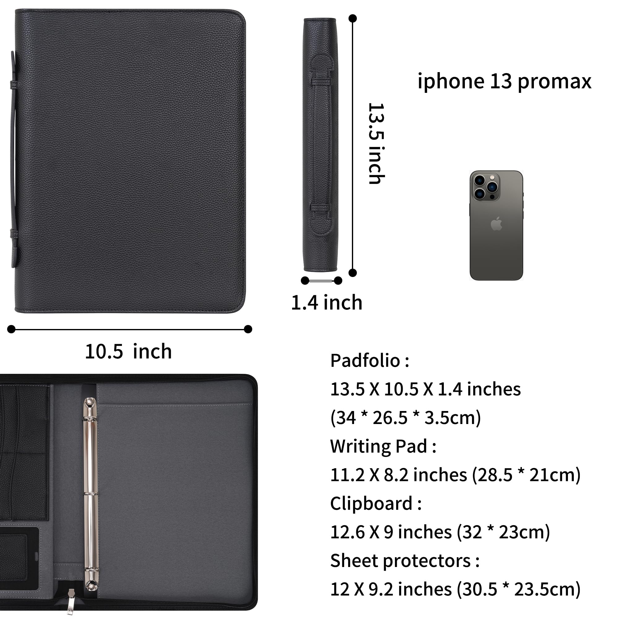 Wonderpool Travel Zippered Portfolio 3 Ring Binder A4 Padfolio Document Case with Removable Clipboard Legal Pad Holder - Image 3