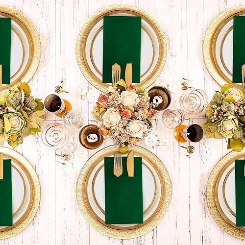 Miniatura 2 de KAMMAK Paquete de 100 servilletas de papel desechables de tela verde oscuro, servilletas de papel grueso de alta calidad integradas en bolsillo para